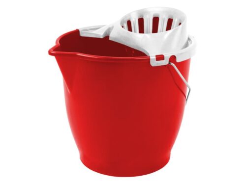 CUBO REDONDO ROJO ASA METAL C/ESC BLANCO 13L