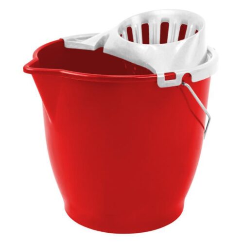 CUBO REDONDO ROJO ASA METAL C/ESC BLANCO 13L