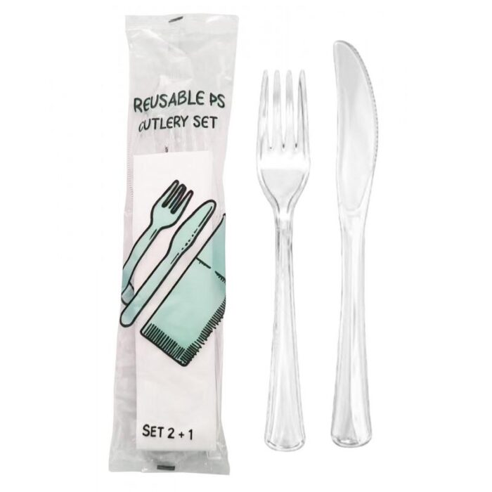 TENEDOR   CUCHILLO Y SERVILLETA PLASTICO 500U