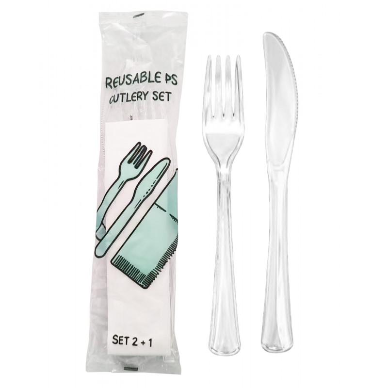 TENEDOR   CUCHILLO Y SERVILLETA PLASTICO 500U